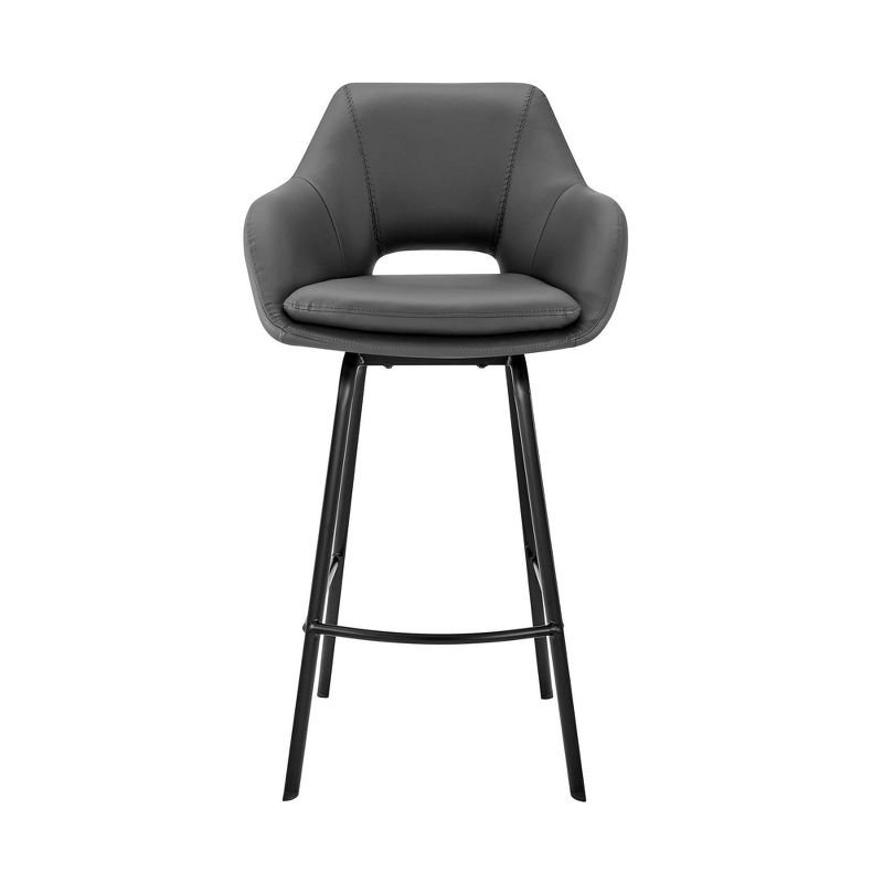 30&#34; Aura Swivel Counter Height Barstool with Gray Faux Leather Black Metal - Armen Living, 3 of 12