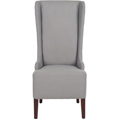 High-Back Arctic Grey Linen Upholstered Side Chair with Cherry Mahogany Legs