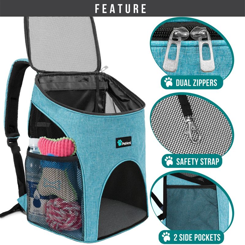 PetAmi Small Dogs Cats Backpack Carrier, Airline Approved Pet Ventilated Safety Strap Buckle for Hiking Travel Camping Outdoor, 3 of 9