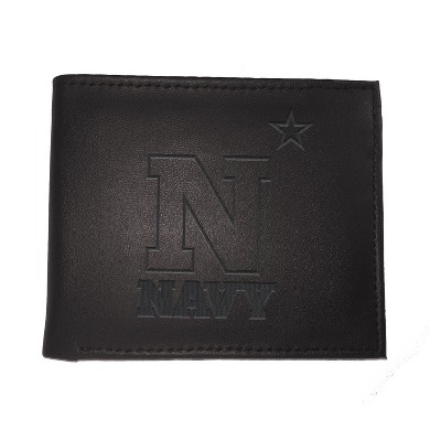 Evergreen NCAA Navy Midshipmen Black Leather Bifold Wallet Officially Licensed with Gift Box