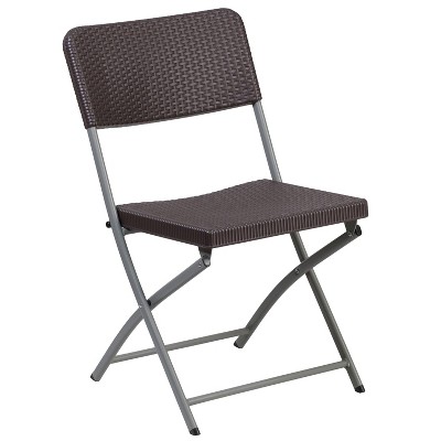 Emma and Oliver Brown Rattan Plastic Folding Chairs, Set of 2