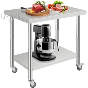 36"x24" Stainless Steel Prep Table, Stainless Steel Workbench, 662 lbs Load Capacity, 3-Stage Adjustable Shelf, with Hook, Arc Corner Edge - 1 of 4