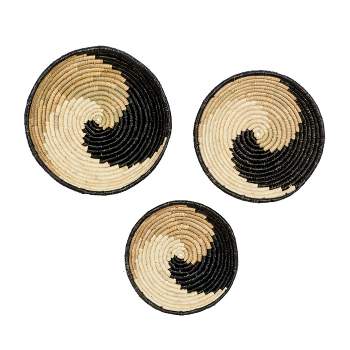 Bohemian Seagrass Plate Handmade Spiral Basket Wall Decor Set of 3 - Olivia & May