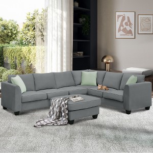 YOOCOZZ Upholstered Sectional Sofa with Removable Ottoman and Wide Cushions - 1 of 4