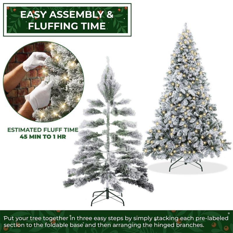 Casafield Snow-Flocked Artificial Pine Christmas Tree with Metal Stand, 4 of 8