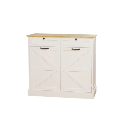 35.43 In. Kitchen Trash Can Storage Cabinet with 2 Drawers & 1 Tilt Out Trash Cabinet & 1 door with storage rack & 2 Shelves for Kitchen