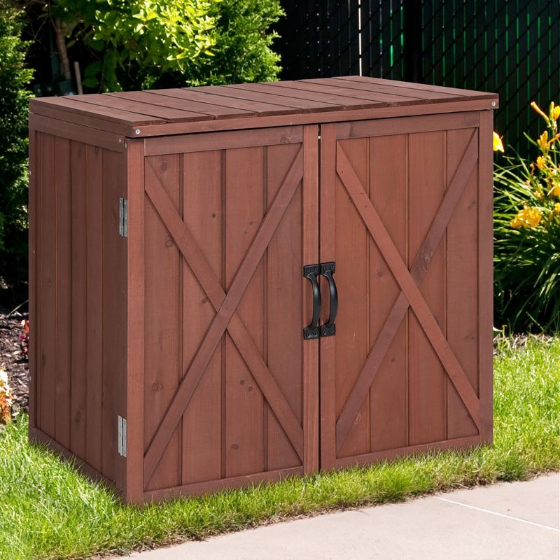 Costway Storage Cabinet with Double Doors Solid Fir Wood Tool Shed Garden Organizer, 3 of 11
