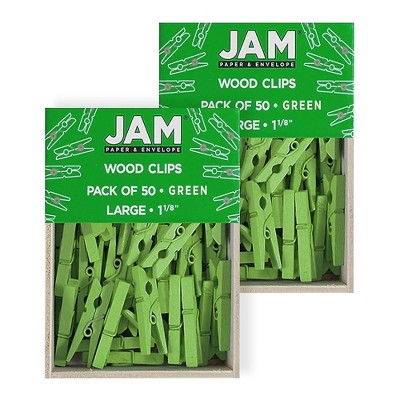 JAM Paper Wood Clip Clothespins Medium 1 1/8 Inch Green Clothes Pins 230729147A