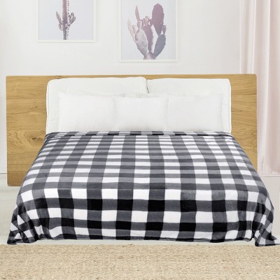 1 Pc Full Microfiber Leaves Pattern Bed Blankets Black and White  - PiccoCasa