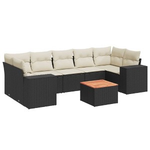 vidaXL Patio Sofa Set with Cushions Outdoor Furniture 8 Piece Poly Rattan - Black and Cream - 1 of 4
