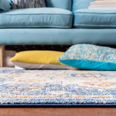 Blue and Light Blue Synthetic Flat Woven Runner Rug