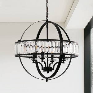 YANSUN 4-Light Matte Black Pendant Chandelier with Crystal Iron Frame for Dining Rooms Foyers - 1 of 1
