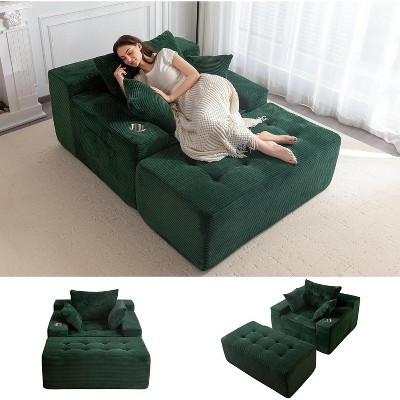 MAXYOYO Oversized Chaise Lounge Sofa, Upholstered Lounge Chair with 3 Pillows for Living Room, Bedroom, No Assembly Required