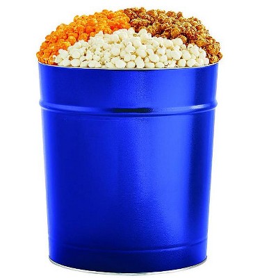 The Popcorn Factory Popcorn Gift Tin, Simply Blue, 3.5 Gallons (Robust Cheddar, White Cheddar, Caramel)
