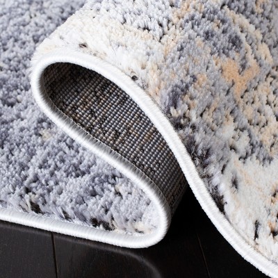 Abstract Elegance Grey & Gold Synthetic Runner Rug - 2'2" x 10'