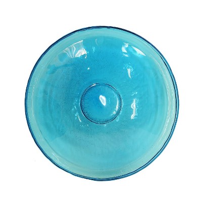 Teal Crackle Glass Hanging Birdbath Bowl, 14-Inch