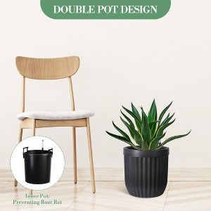 14.5 Inch Tall Planter Set of 2, Self Watering Plant Pot with Water Level Monitoring Device, Large Flower Pot with Hidden Wheels for Living Room - 1 of 4