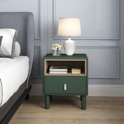 Gulches Single drawer bedside table, modern style bedside table, wooden compact side table with drawer, Green
