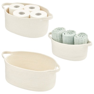 Juvale Set Of 3 Small Wicker Baskets For Storage, Woven Nesting Bins With  Handles For Bathroom Towels And Toilet Paper Organization, Shelf 3 Sizes :  Target