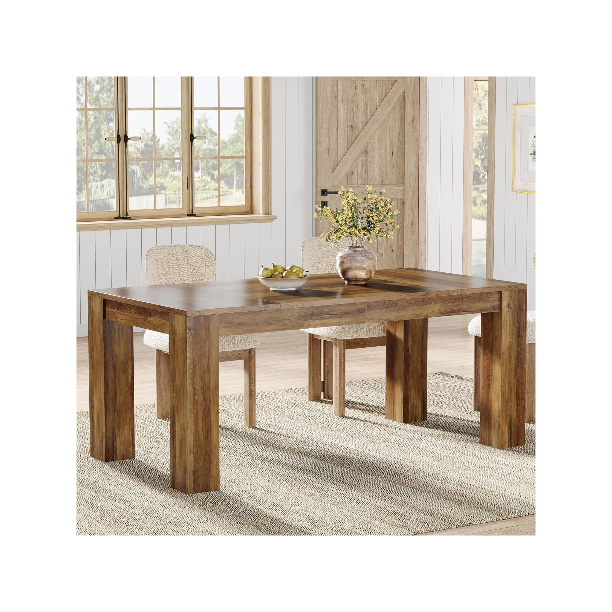 Lantine 63-Inch Dining Table for 4-6 People, Rectangular Kitchen Dinner Table, Farmhouse Wooden Eating Table for Home Kitchen, Dining Room,Brown