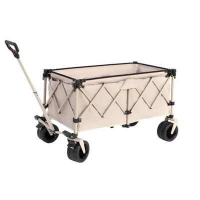 Grungis Heavy Duty Foldable Wagon Cart,Shopping Cart with Big All-Terrain Beach Wheels & Drink Holders,Utility Cart for Camping,Shopping