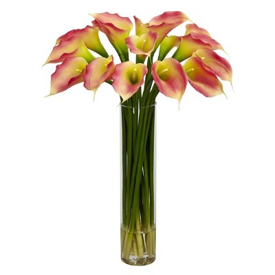 Cream Calla Lily Silk Flower Arrangement in Tall Cylinder Vase