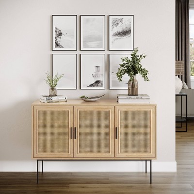 Emmett Light Brown Wood Sideboard Buffet with Cane Doors