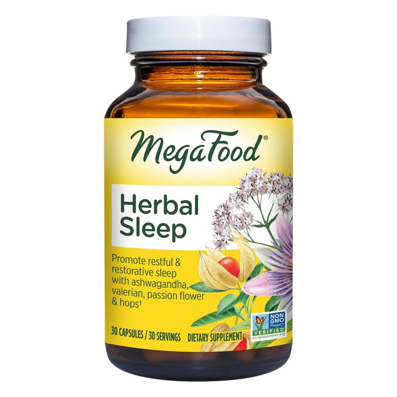 MegaFood Herbal Sleep with with Ashwagandha &#38; Valerian Capsules - 30ct, 1 of 8