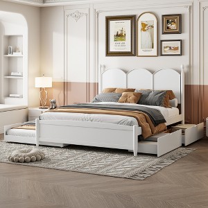 Queen Size Platform Bed With with 2 Big Drawers and Twin XL Size Trundle-ModernLuxe - 1 of 4