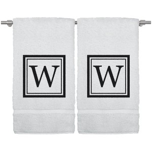BC BARE COTTON Monogrammed Hand Towel, 100% Turkish Cotton - Set of 2 - White - Black Square - 1 of 1