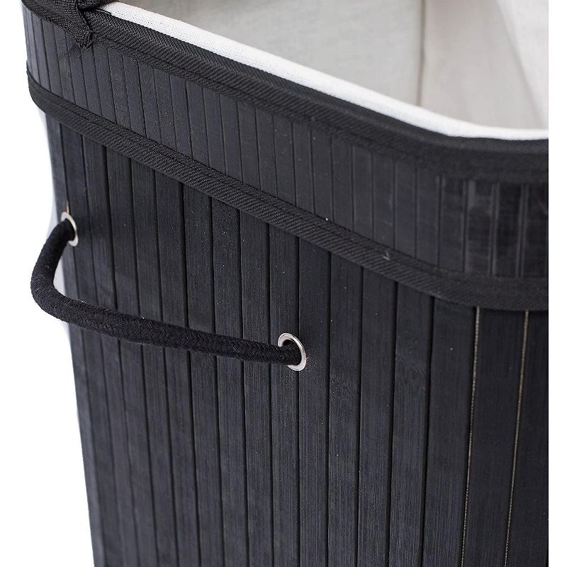 BirdRock Home Bamboo Double Laundry Hamper with Lid and Cloth Liner - Black, 4 of 6