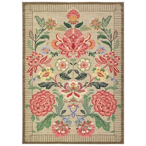 8'x10' Washable Botanical Floral Print Living Room Rugs Retro Accent Vintage Throw Carpet for Bedroom Dining Room, Light Taupe - 1 of 4