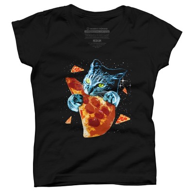 Girl's Design By Humans Pizza Cat in Space By BABYSHARK185 T-Shirt