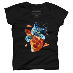 Girl's Design By Humans Pizza Cat in Space By BABYSHARK185 T-Shirt - 1 of 3