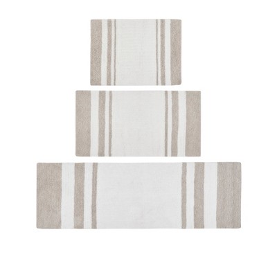 Taupe and White Cotton Reversible Bath Rug