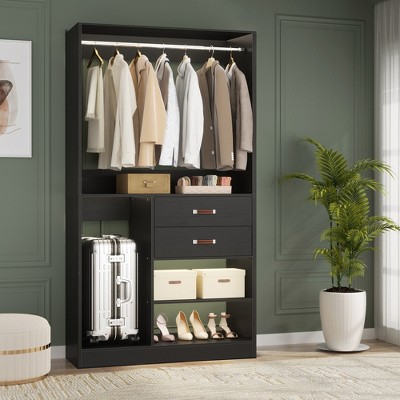 Aheaplus 40'' Freestanding Closet Organizer System with Hanging Rods, Drawers, Storage Shelves