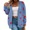 Women's Plus Size Strawberry Print Cardigan Knit Long Sleeve Loose Open Front Sweater Outerwear - 2 of 4