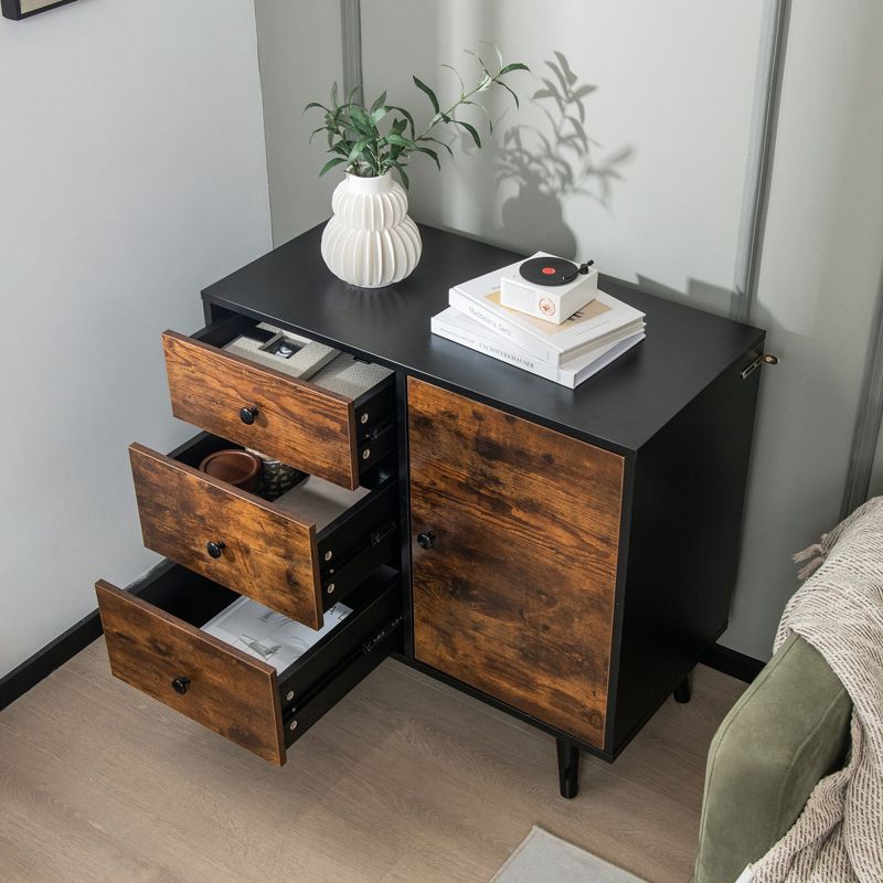 Tangkula Storage Cabinet with 3 Drawers and Door Cabinet Industrial Wood Accent Cabinet with Adjustable Shelf, 2 of 11