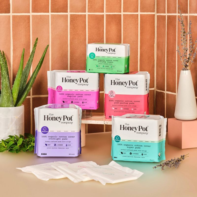 The Honey Pot Company, Herbal Post-Partum Pads with Wings, Organic Cotton Cover - 12ct, 4 of 11