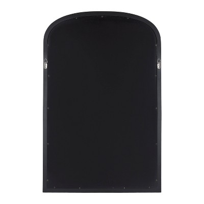 Gold Arched Wooden Wall Mirror with Basket Design, 24" x 36"