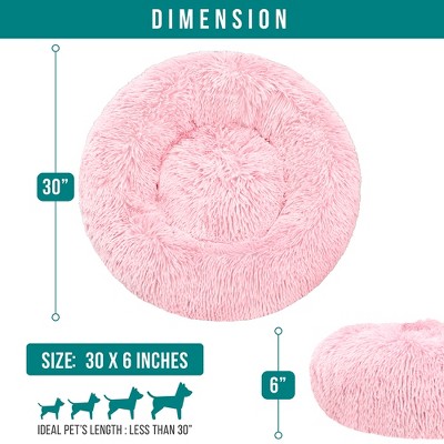 Medium Pink Faux Fur Round Calming Pet Bed