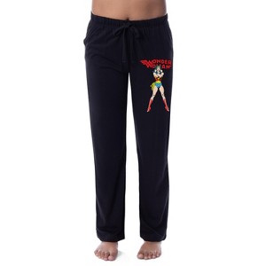 DC Womens' Vintage Wonder Woman Logo Comic Book Style Sleep Pajama Pants Black - 1 of 3