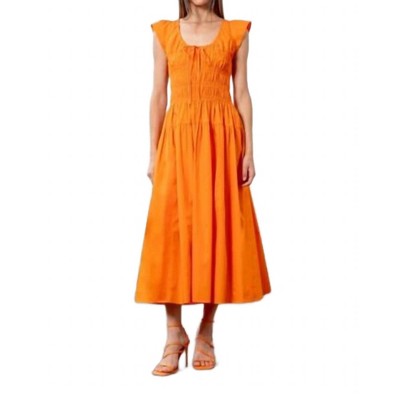 Women's Ruffle Sleeve Shirred Midi Dress - MOON RIVER