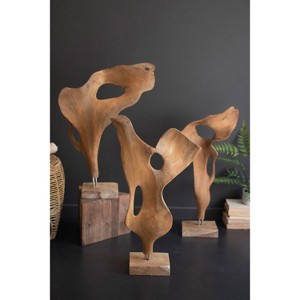 Smooth Teak Wood Art Sculpture – 34" Tall Mounted Decor Piece by Kalalou - 1 of 4