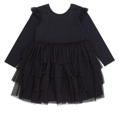 thumbnail image 2 of Jet Black Long Sleeve Ruffle Twirl Dress - Sweet Peas Co 2 of 13