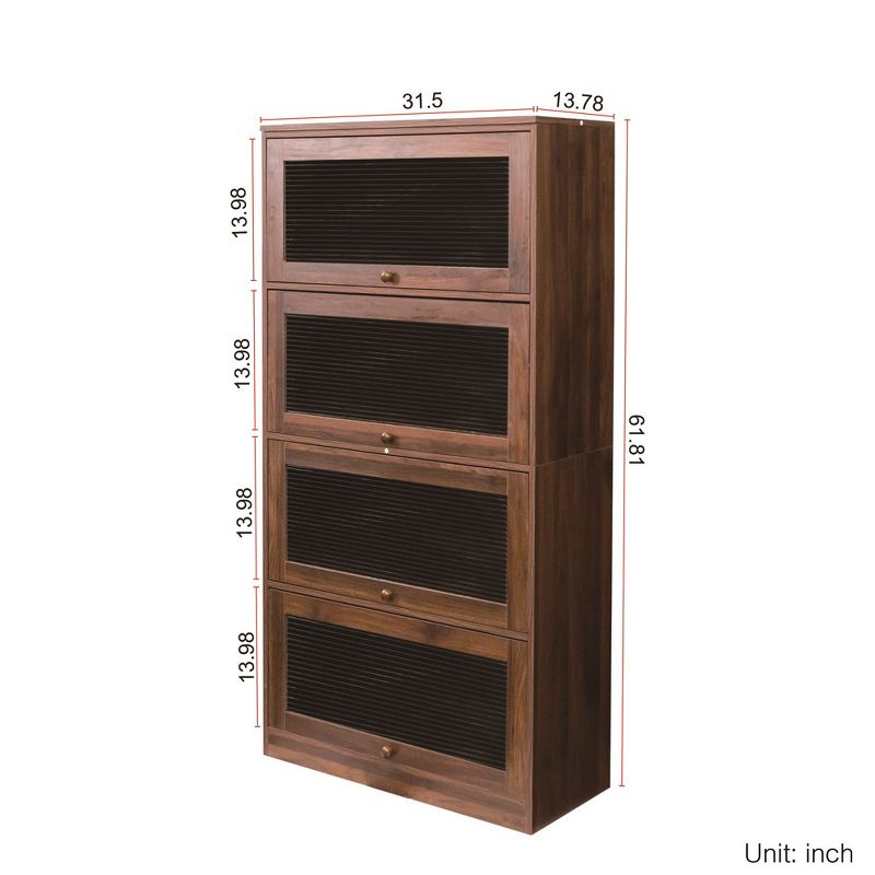 4-Tier Bookcase With Clear Glass Flip-Up Doors, Floor Storage Cabinet, Free Standing Book Shelf Storage Organizer, 3 of 8