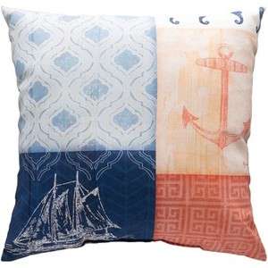 Manual Woodworkers and Weavers Nautical Wonder Throw Pillow – 18"x18" Climaweave Outdoor Cushion with Coastal Design - 1 of 3