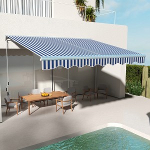 VisioGear Retractable Awning, 13'*10' Patio Awnings with Manual Crank Handle for Deck, Yard, Blue & White, 153.5"*118.1"*59.1" - 1 of 4