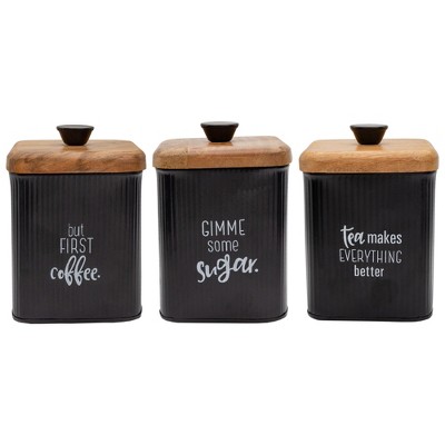 AuldHome Design Farmhouse Canisters, 3pc Set; Rustic Storage Containers for Coffee, Tea and Sugar