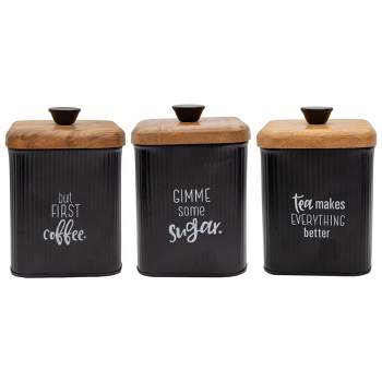 AuldHome Design Farmhouse Black Enamelware Canisters, 3pc Set; Rustic Storage Containers for Coffee, Tea and Sugar